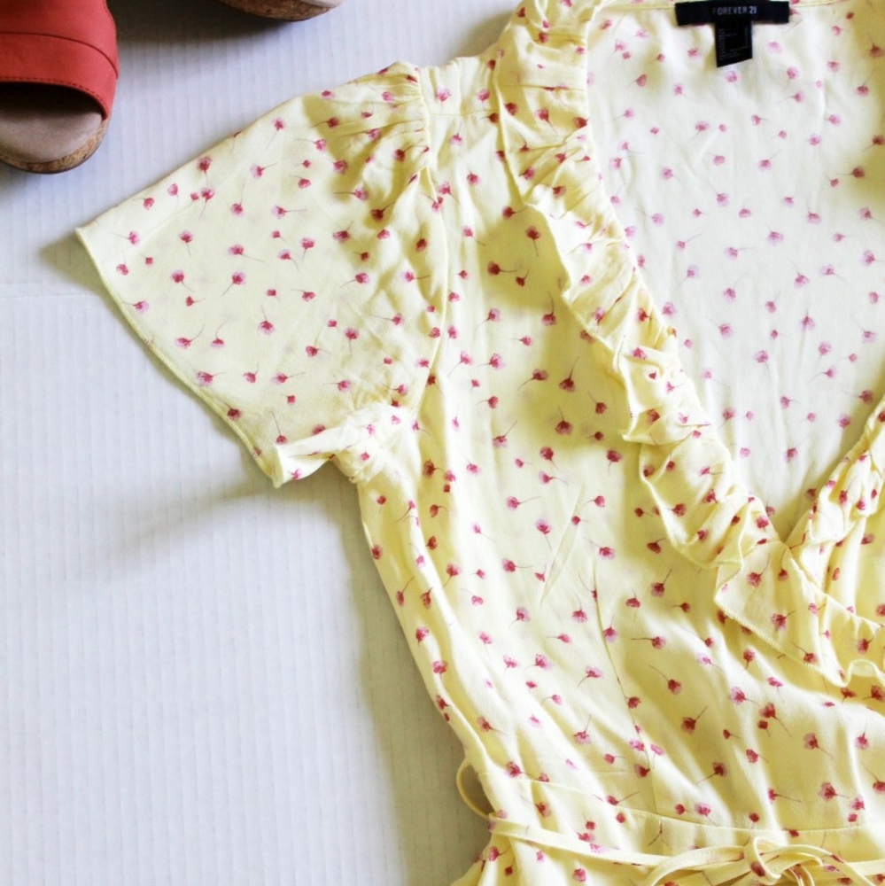 Forever 21 Yellow Mini Dress with Pink Floral Print